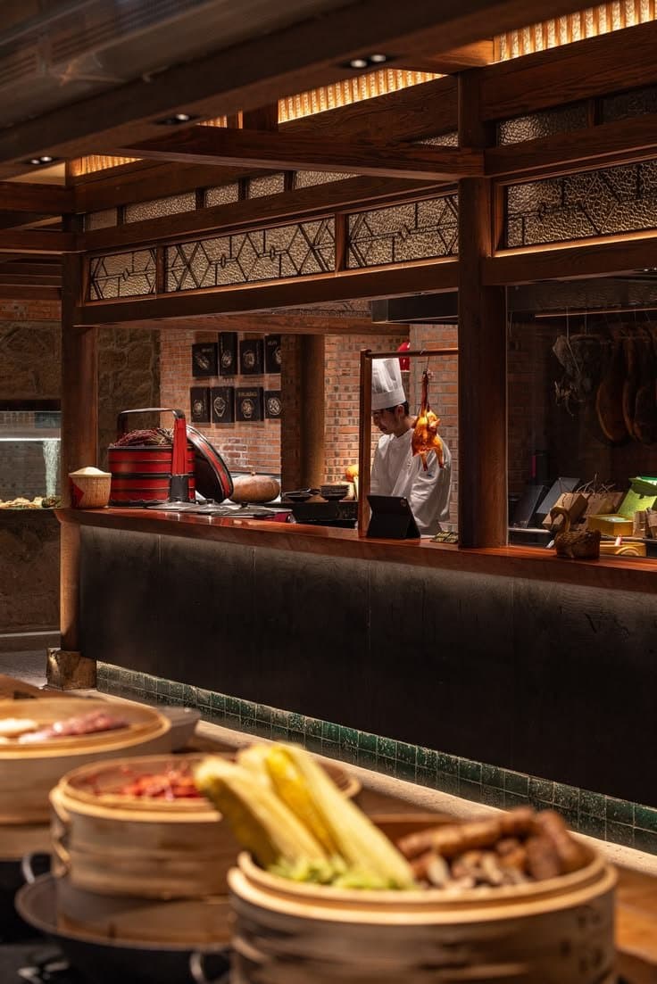 Chinese restaurant open kitchen with roast duck